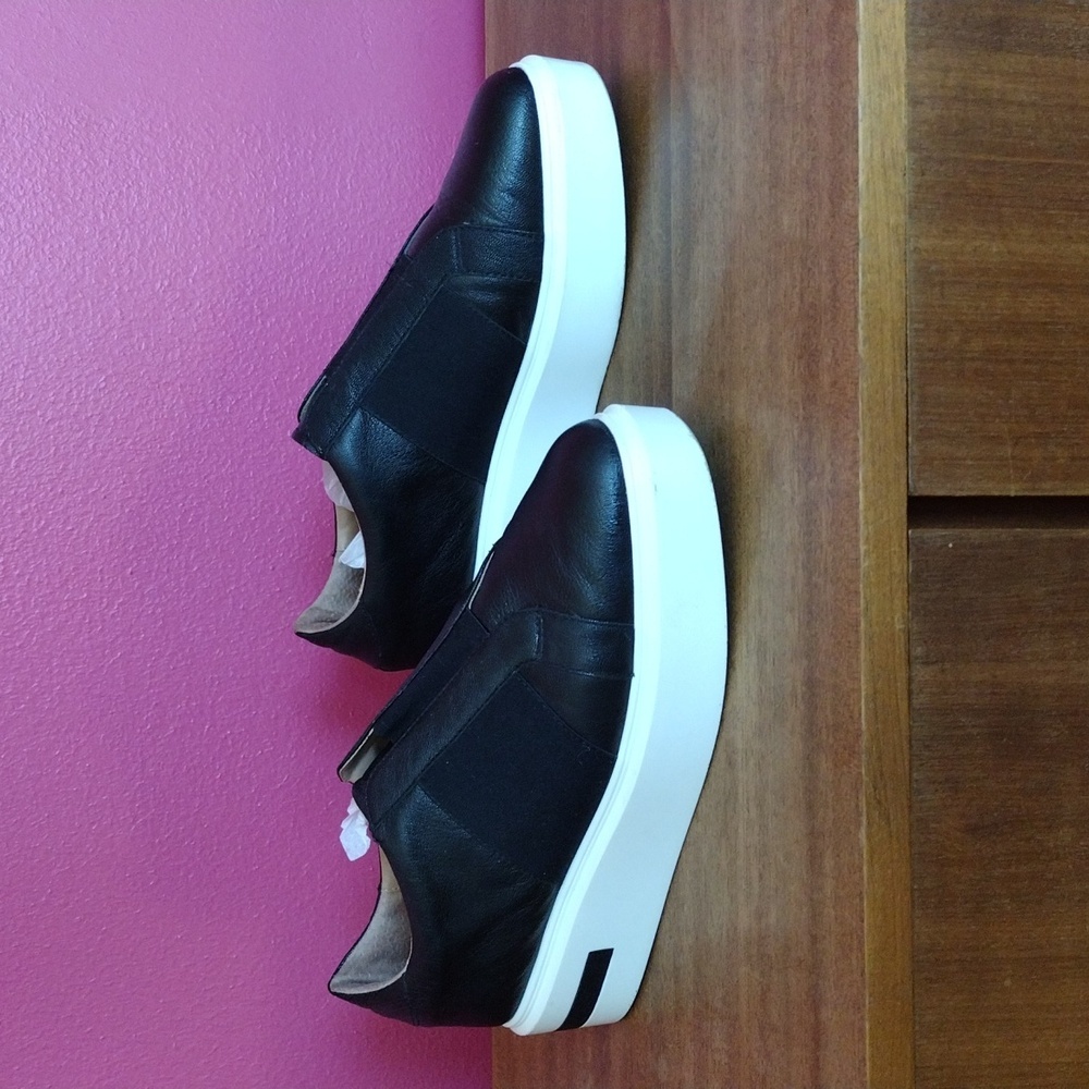 Linea Paolo Kaira Black Nappa Leather Platform Sneakers Size 9.5 Wide Sole